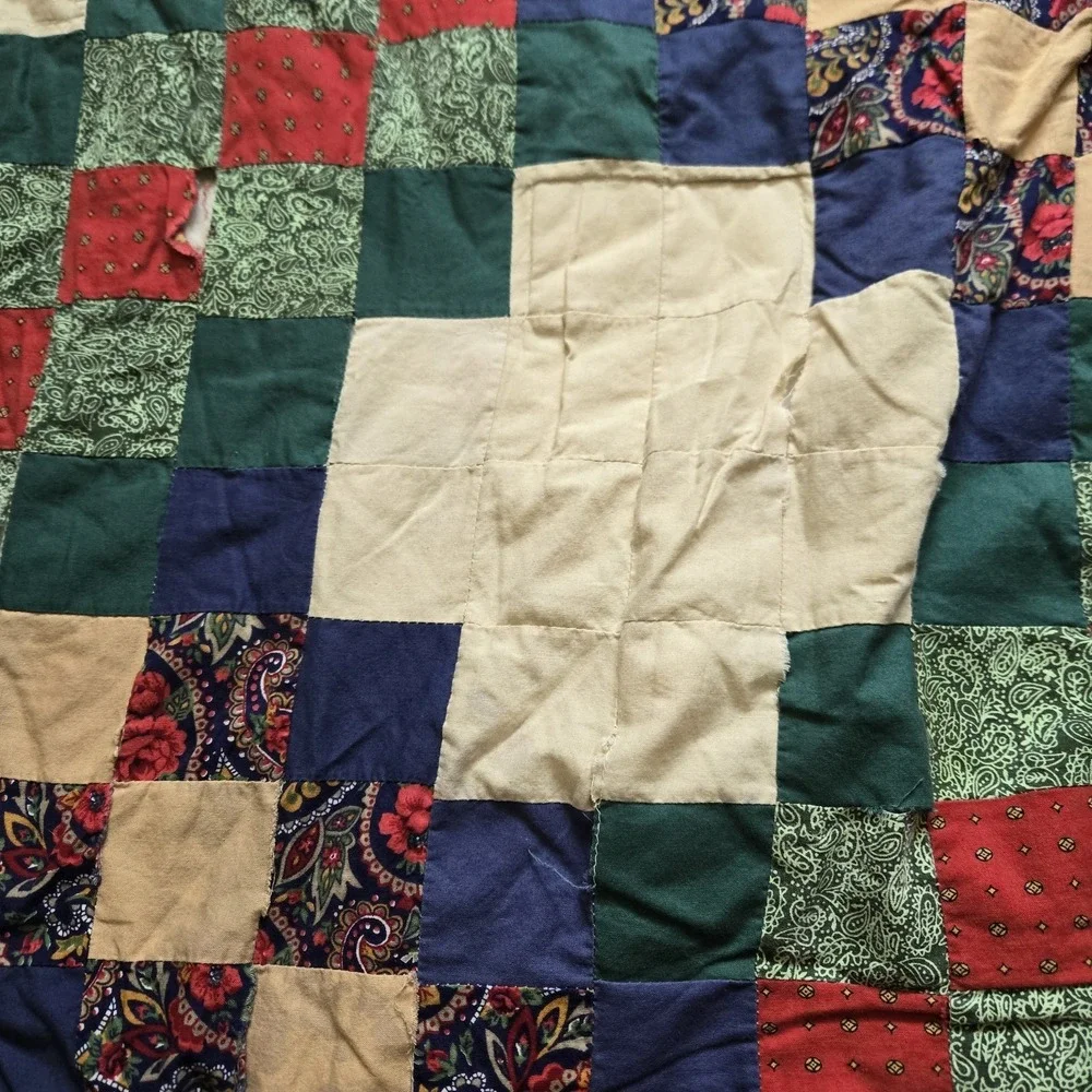 Vintage Quilt -Red Blue Double Irish Chain Pattern - Full/Queen Size 94×80
